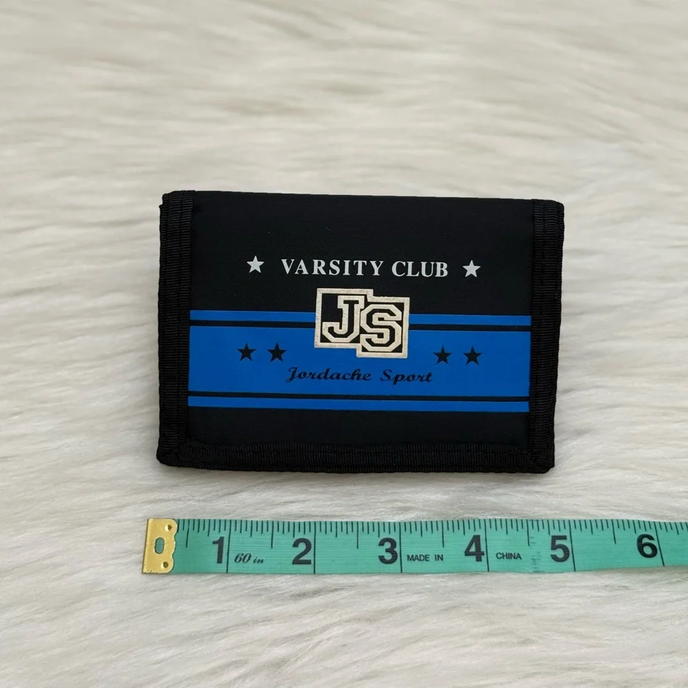 JORDACHE - BLACK BLUE NYLON SPORT VARSITY CLUB TRIFOLD VELCRO WALLET